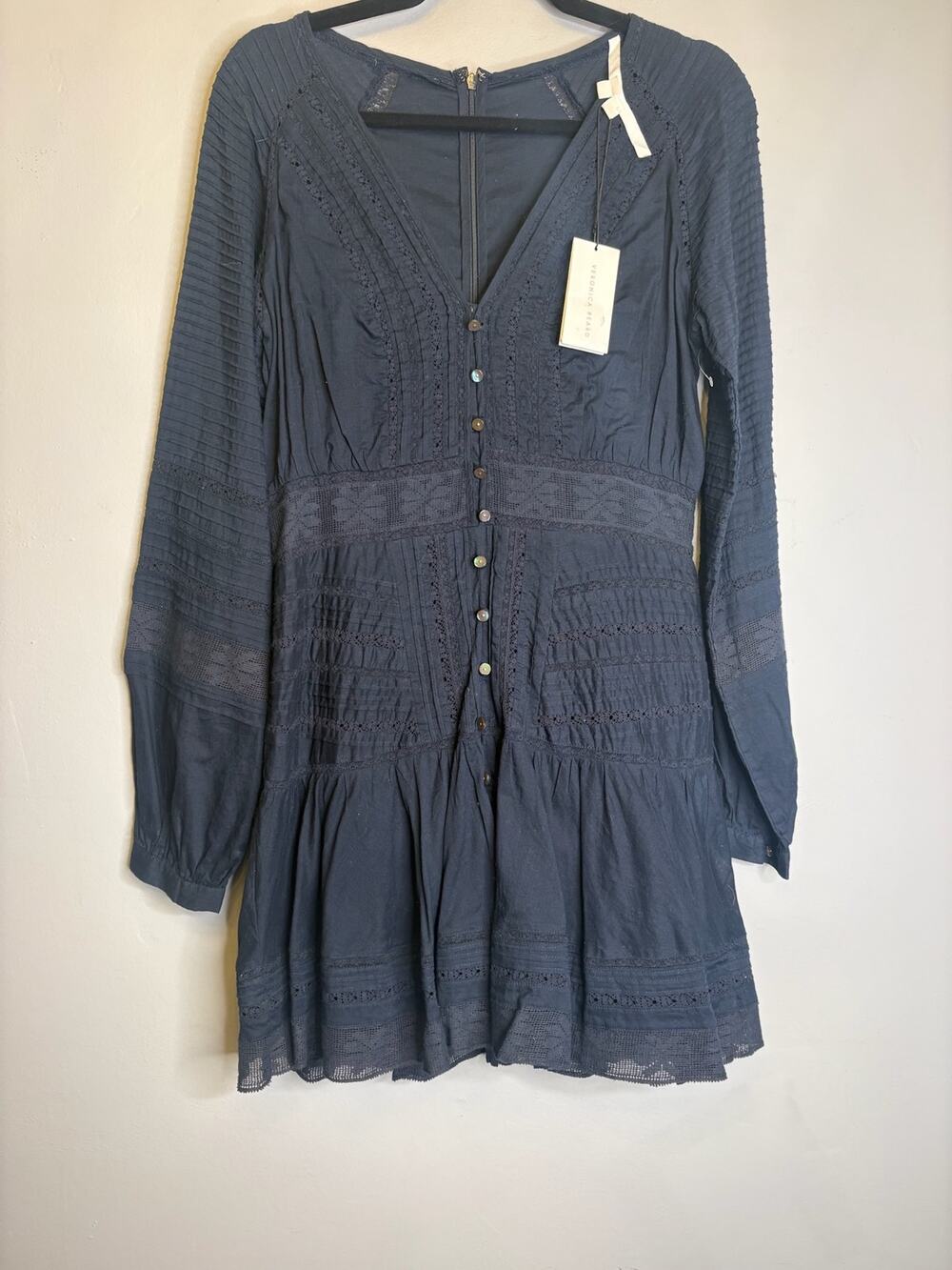 Veronica Beard Blue Lace Mini Dress Long Sleeve Button Designer Size 8 New
